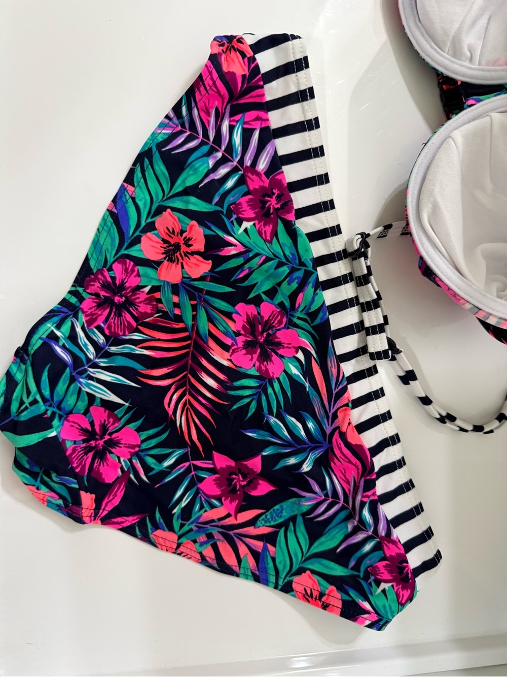 Tropical Floral Underwire Bikini Set - Black with Pink & Teal Floral - Picture 10 of 12